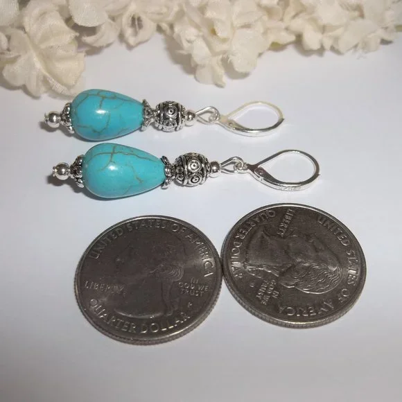 Earrings, Turquoise Blue Earrings, Blue Earrings, Southwestern Jewelry, NWT 7854 - Picture 5 of 8